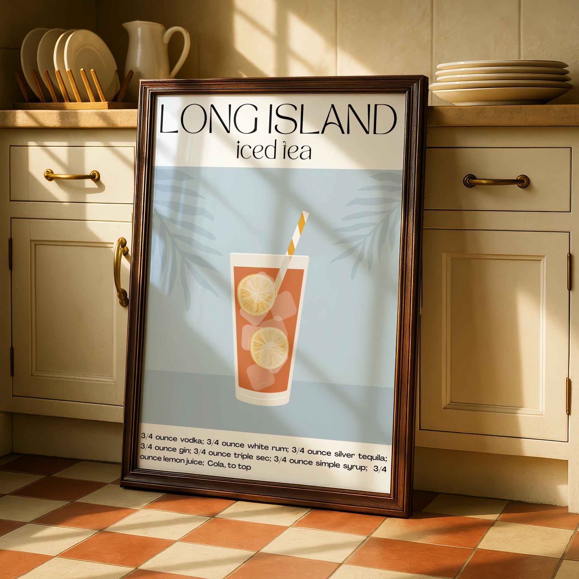 Long Island Iced Tea Cocktail Print, Kitchen Bar Cart Wall Art, Drinks Recipe Poster