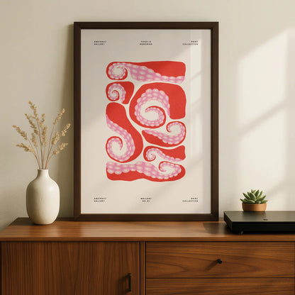 Octopus Tentacle Kitchen Art Print, Red Pink Food Wall Poster, Abstract Gallery