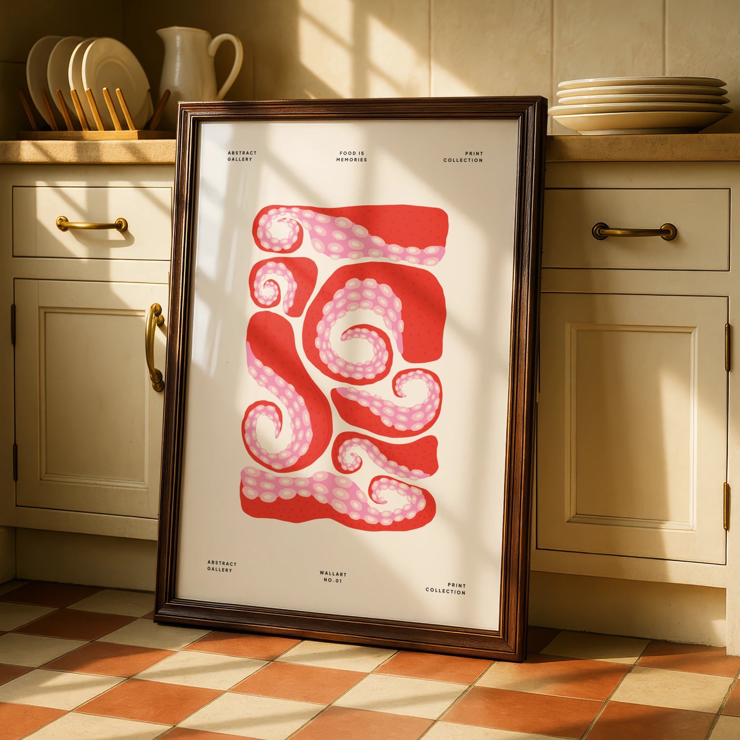 Octopus Tentacle Kitchen Art Print, Red Pink Food Wall Poster, Abstract Gallery
