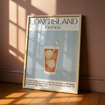 Long Island Iced Tea Cocktail Print, Kitchen Bar Cart Wall Art, Drinks Recipe Poster