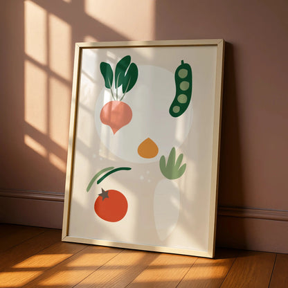 Vegetable Kitchen Wall Art, Minimalist Food Poster, Colourful Veggie Print for Kitchen Decor