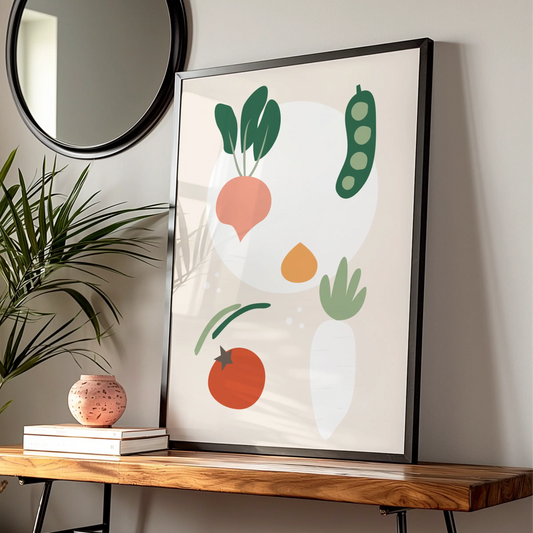 Vegetable Kitchen Wall Art, Minimalist Food Poster, Colourful Veggie Print for Kitchen Decor
