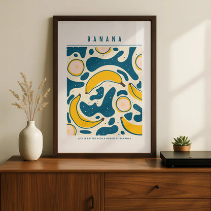 Banana Kitchen Wall Art, Fruit Print Poster, Teal Yellow Retro Kitchen Decor