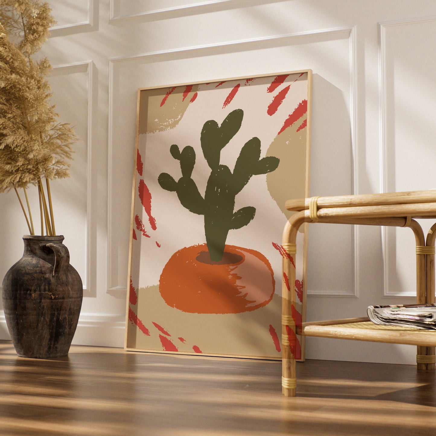 Cactus Kitchen Wall Art, Boho Plant Poster, Terracotta Green Retro Print, Maximalist Home Decor