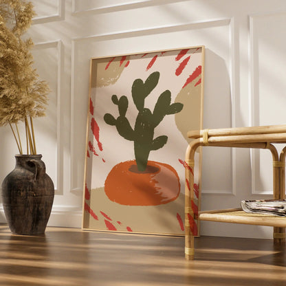 Cactus Kitchen Wall Art, Boho Plant Poster, Terracotta Green Retro Print, Maximalist Home Decor