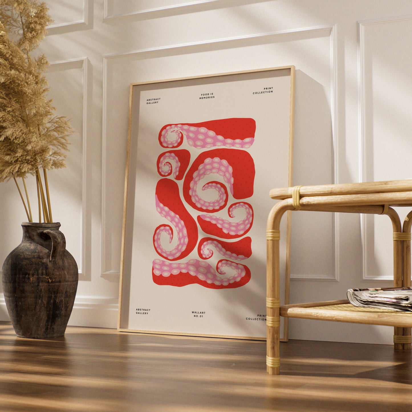 Octopus Tentacle Kitchen Art Print, Red Pink Food Wall Poster, Abstract Gallery