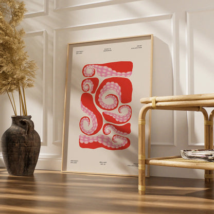 Octopus Tentacle Kitchen Art Print, Red Pink Food Wall Poster, Abstract Gallery