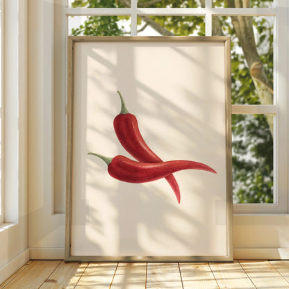 Red Chilli Pepper Kitchen Art Print, Botanical Food Poster, Minimalist Cook Wall Decor
