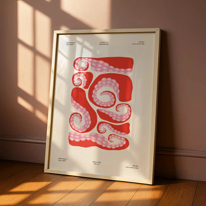 Octopus Tentacle Kitchen Art Print, Red Pink Food Wall Poster, Abstract Gallery