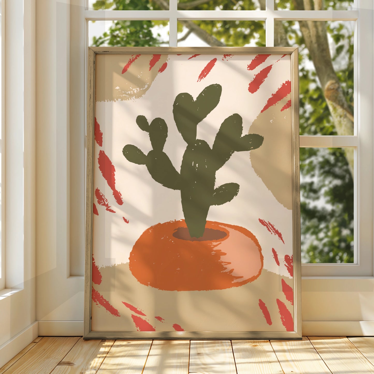 Cactus Kitchen Wall Art, Boho Plant Poster, Terracotta Green Retro Print, Maximalist Home Decor