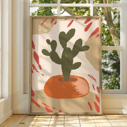 Cactus Kitchen Wall Art, Boho Plant Poster, Terracotta Green Retro Print, Maximalist Home Decor