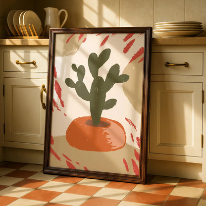 Cactus Kitchen Wall Art, Boho Plant Poster, Terracotta Green Retro Print, Maximalist Home Decor