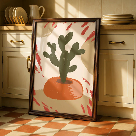 Cactus Kitchen Wall Art, Boho Plant Poster, Terracotta Green Retro Print, Maximalist Home Decor