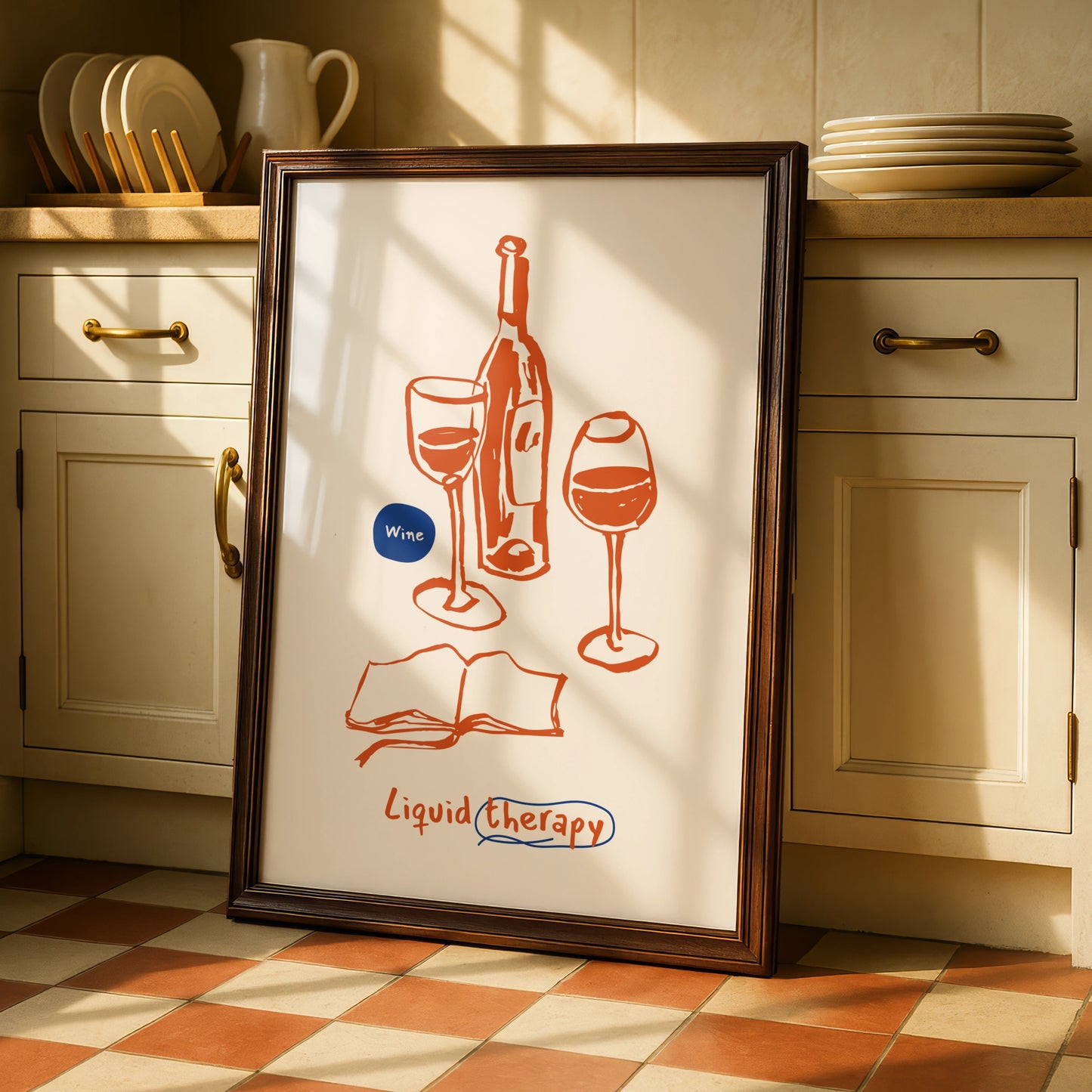 Wine Liquid Therapy Kitchen Print, Funny Wine Poster, Bar Cart Wall Art, Gift for Wine Lovers