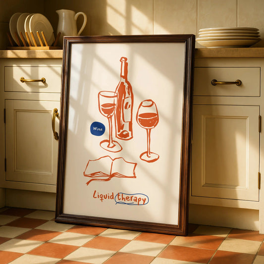 Wine Liquid Therapy Kitchen Print, Funny Wine Poster, Bar Cart Wall Art, Gift for Wine Lovers
