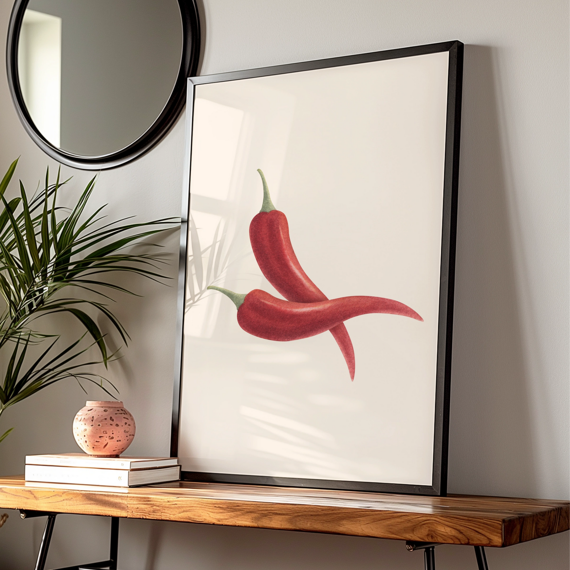 Red Chilli Pepper Kitchen Art Print, Botanical Food Poster, Minimalist Cook Wall Decor