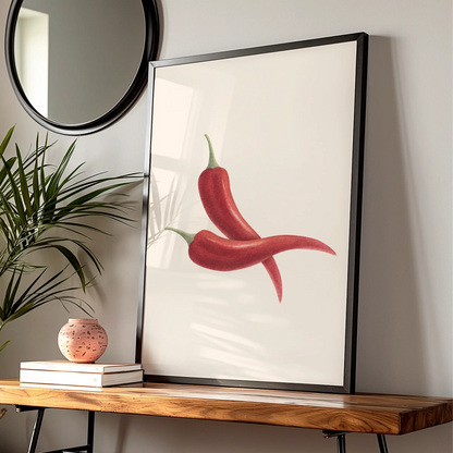 Red Chilli Pepper Kitchen Art Print, Botanical Food Poster, Minimalist Cook Wall Decor