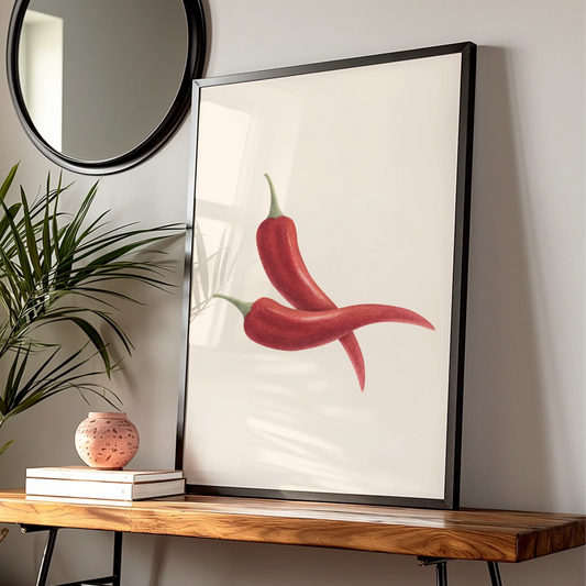 Red Chilli Pepper Kitchen Art Print, Botanical Food Poster, Minimalist Cook Wall Decor