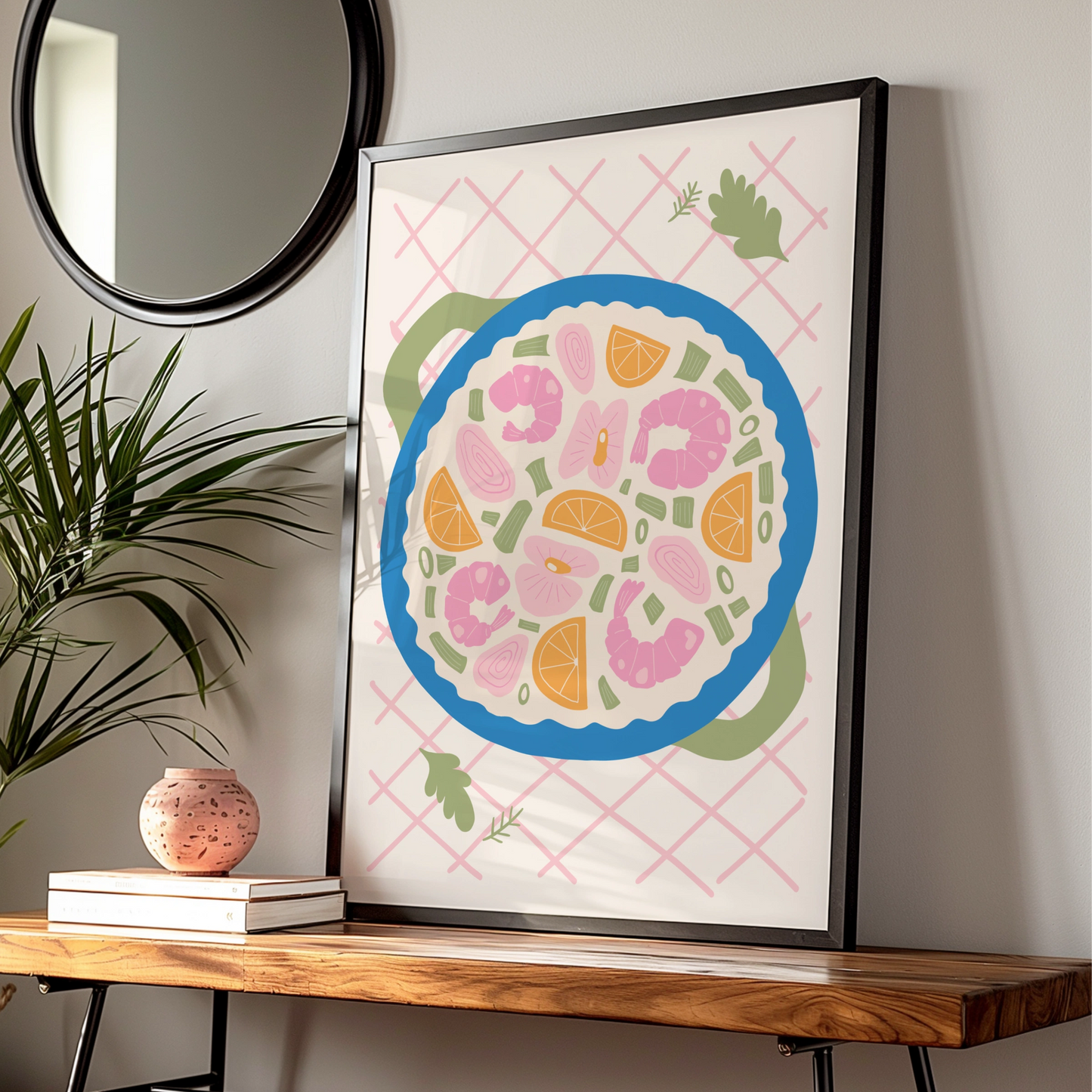 Seafood Paella Kitchen Wall Art, Colourful Food Poster, Shrimp Bowl Print for Kitchen Decor