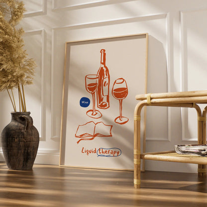 Wine Liquid Therapy Kitchen Print, Funny Wine Poster, Bar Cart Wall Art, Gift for Wine Lovers