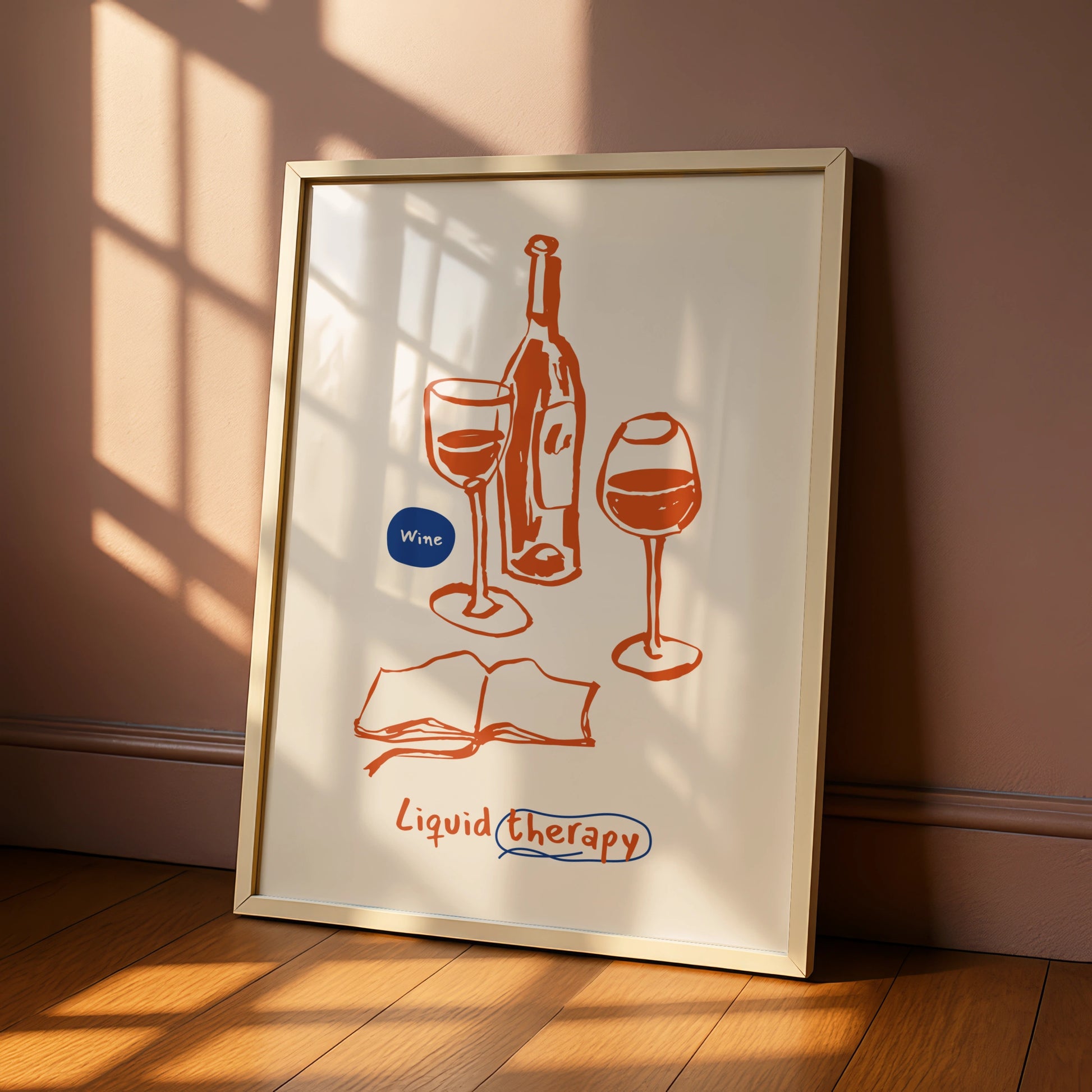 Wine Liquid Therapy Kitchen Print, Funny Wine Poster, Bar Cart Wall Art, Gift for Wine Lovers