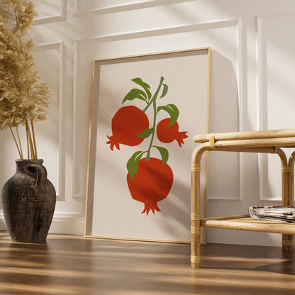 Pomegranate Kitchen Art Print, Fruit Wall Art, Red Green Botanical Poster, Minimalist Kitchen Decor