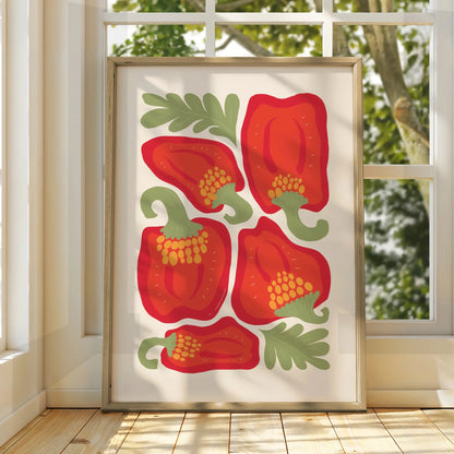 Red Pepper Kitchen Print, Vegetable Wall Art Poster, Bold Retro Food Art for Kitchen Decor