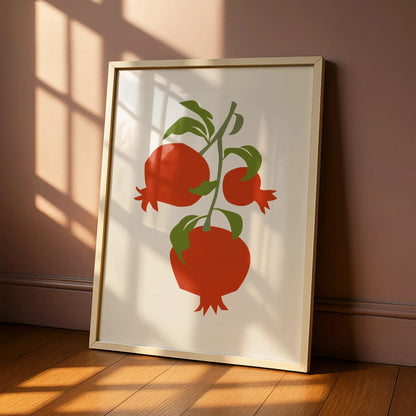 Pomegranate Kitchen Art Print, Fruit Wall Art, Red Green Botanical Poster, Minimalist Kitchen Decor