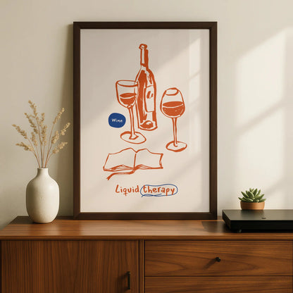 Wine Liquid Therapy Kitchen Print, Funny Wine Poster, Bar Cart Wall Art, Gift for Wine Lovers