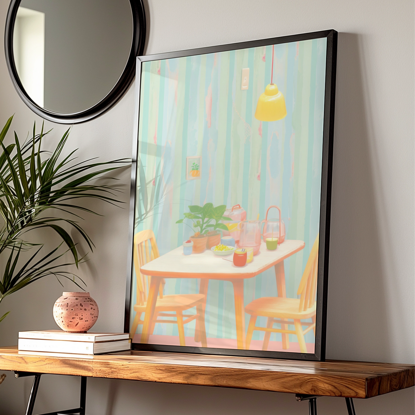Pastel Kitchen Dining Room Art Print, Retro Table Scene Poster, Colourful Kitchen Wall Art