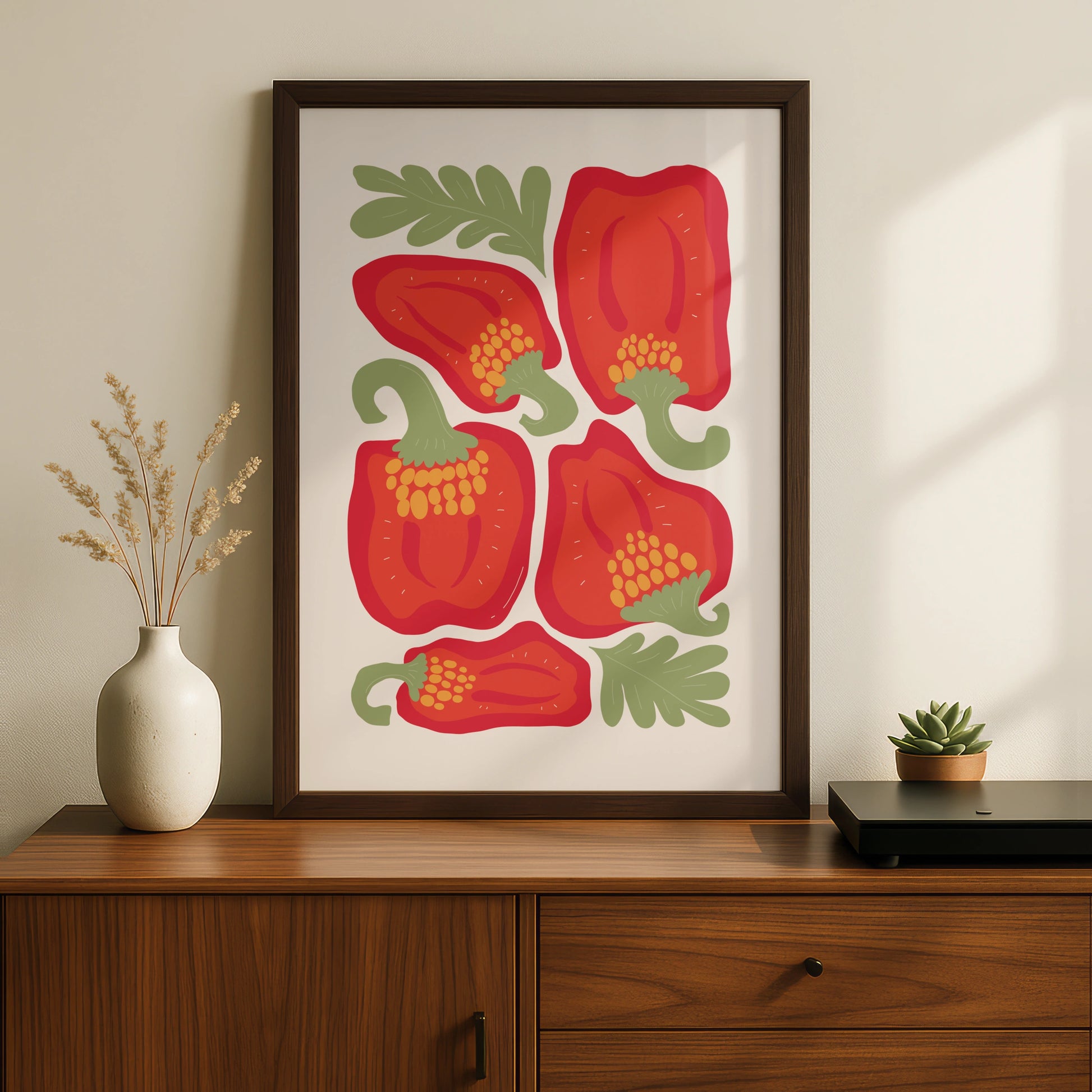 Red Pepper Kitchen Print, Vegetable Wall Art Poster, Bold Retro Food Art for Kitchen Decor