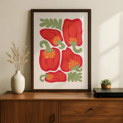 Red Pepper Kitchen Print, Vegetable Wall Art Poster, Bold Retro Food Art for Kitchen Decor