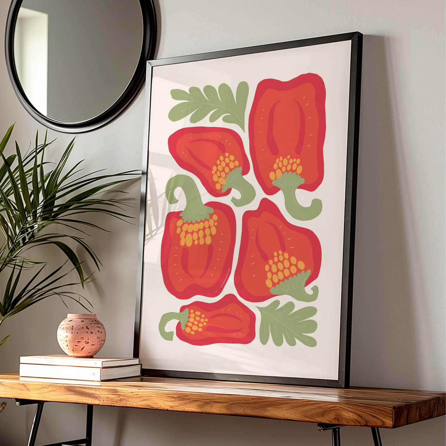 Red Pepper Kitchen Print, Vegetable Wall Art Poster, Bold Retro Food Art for Kitchen Decor