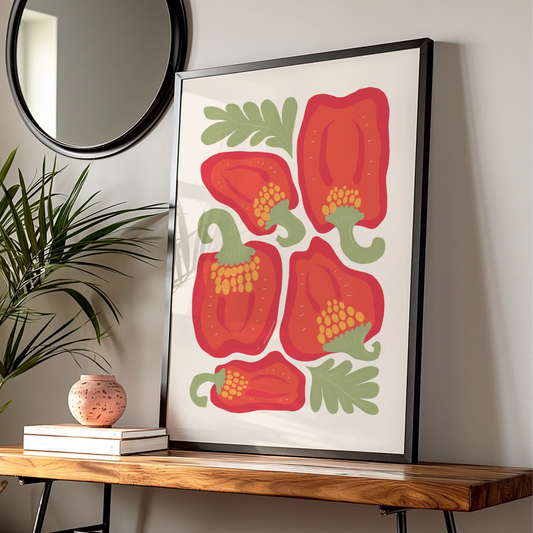 Red Pepper Kitchen Print, Vegetable Wall Art Poster, Bold Retro Food Art for Kitchen Decor