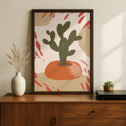 Cactus Kitchen Wall Art, Boho Plant Poster, Terracotta Green Retro Print, Maximalist Home Decor