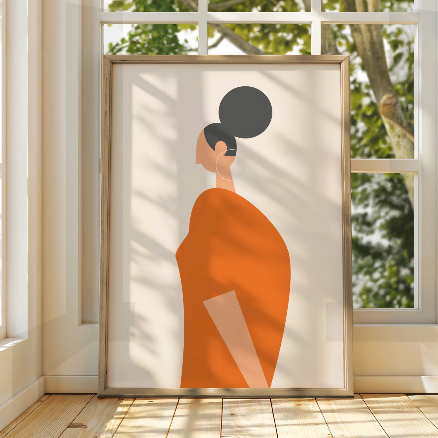 Minimalist Woman Figure Print, Orange Fashion Wall Art, Modern Kitchen Poster, Boho Female