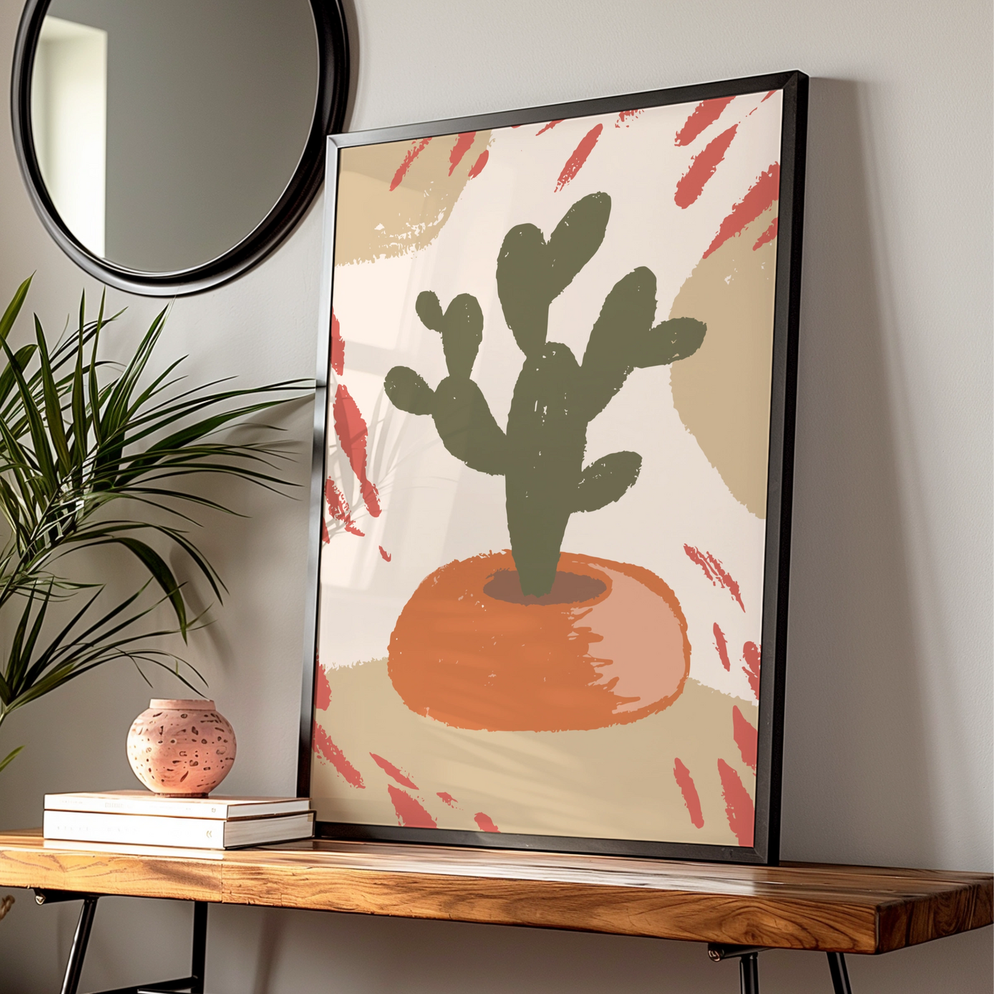 Cactus Kitchen Wall Art, Boho Plant Poster, Terracotta Green Retro Print, Maximalist Home Decor