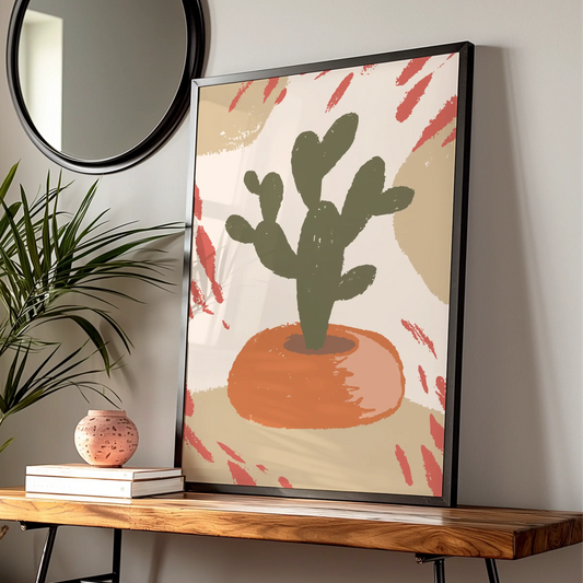 Cactus Kitchen Wall Art, Boho Plant Poster, Terracotta Green Retro Print, Maximalist Home Decor
