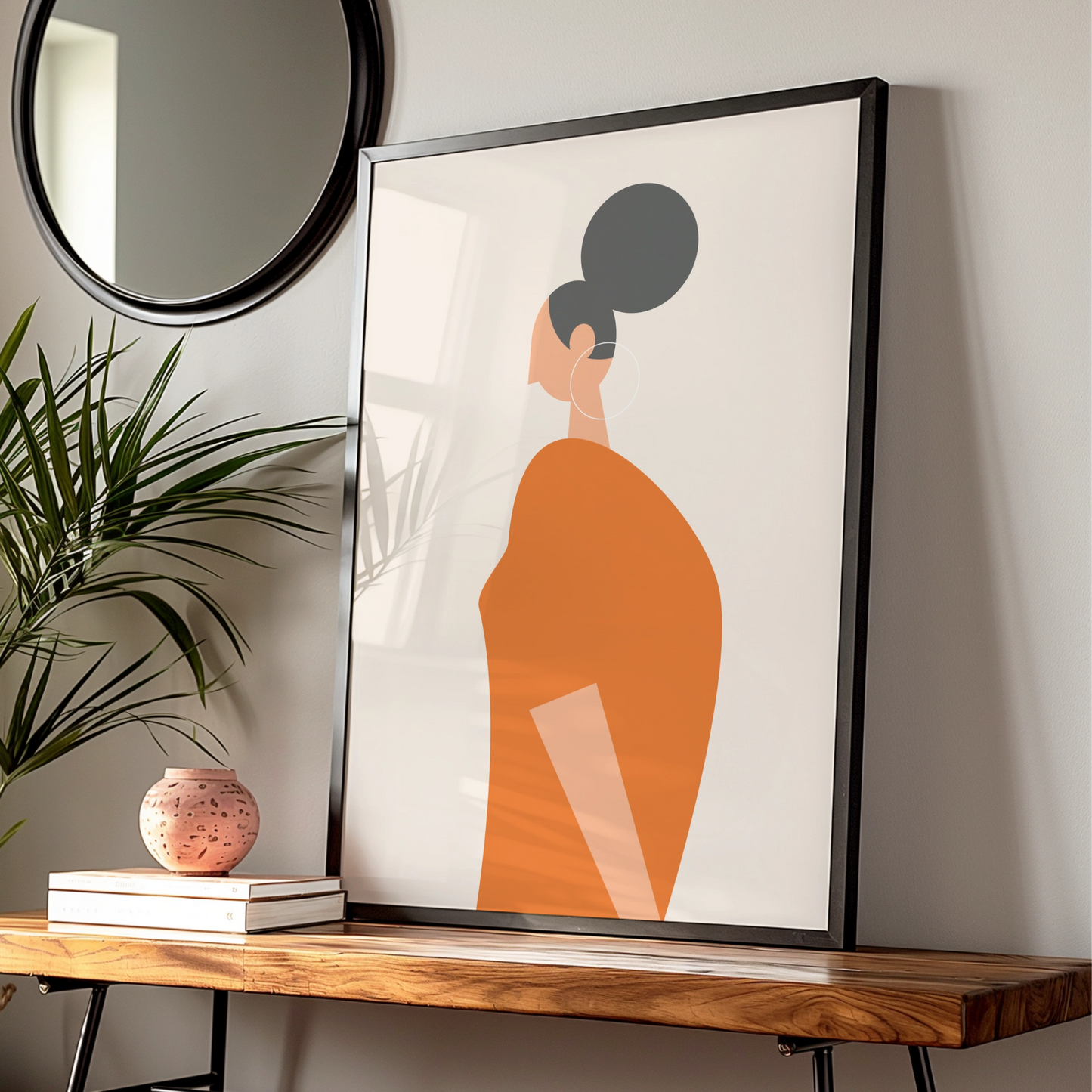 Minimalist Woman Figure Print, Orange Fashion Wall Art, Modern Kitchen Poster, Boho Female