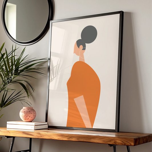 Minimalist Woman Figure Print, Orange Fashion Wall Art, Modern Kitchen Poster, Boho Female