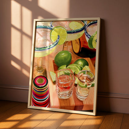 Margarita Kitchen Art Print, Tequila Cocktail Poster, Bar Cart Wall Decor