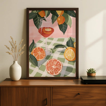 Citrus Cocktail Kitchen Print, Aperol Spritz Poster, Fruit Wall Art, Gingham Summer Decor