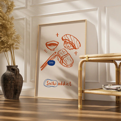 Sushi Addict Kitchen Wall Art, Japanese Food Poster, Cute Sushi Print, Foodie Gift