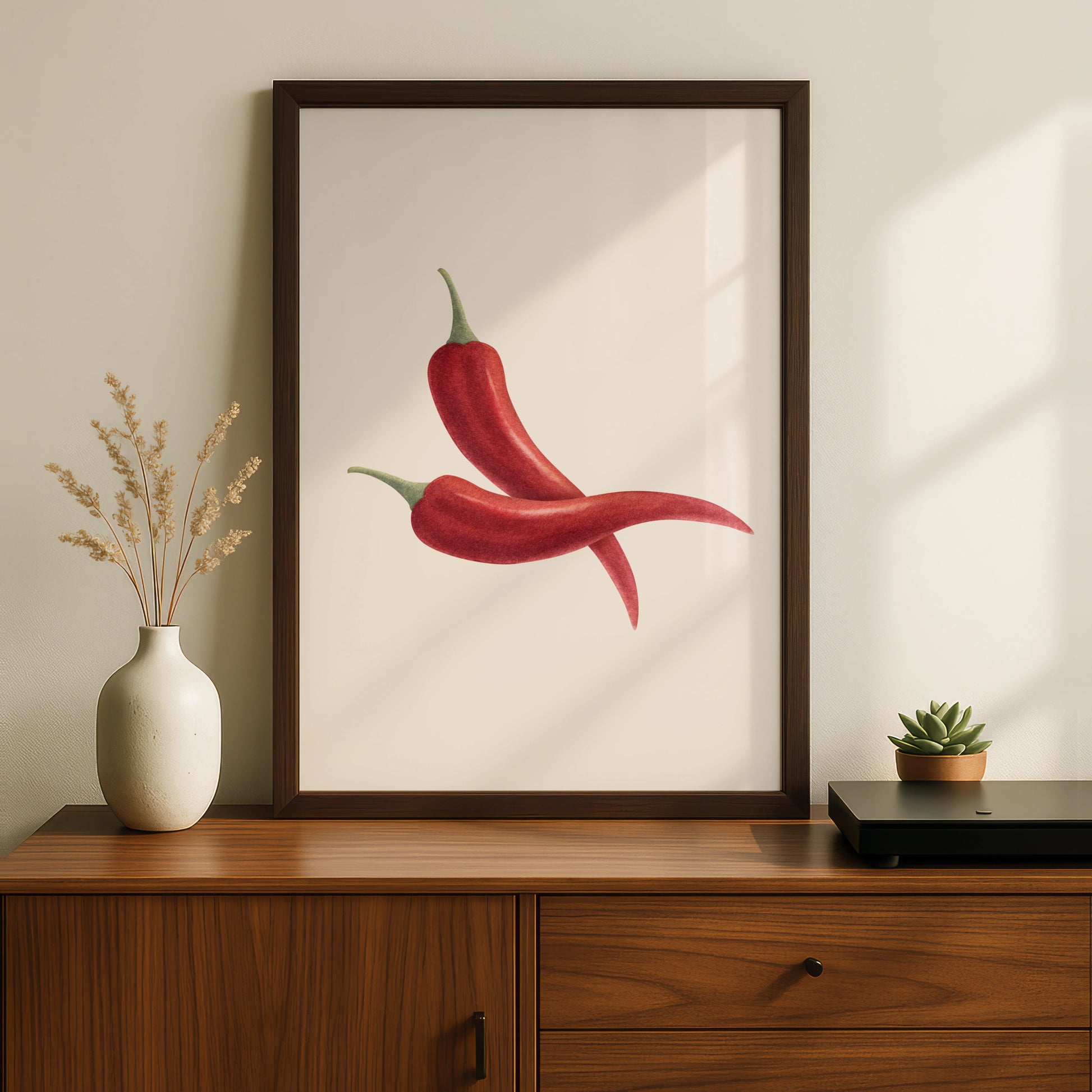 Red Chilli Pepper Kitchen Art Print, Botanical Food Poster, Minimalist Cook Wall Decor