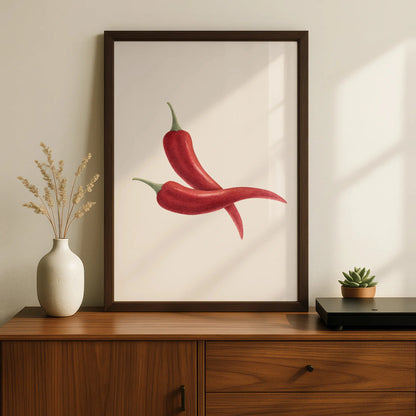 Red Chilli Pepper Kitchen Art Print, Botanical Food Poster, Minimalist Cook Wall Decor