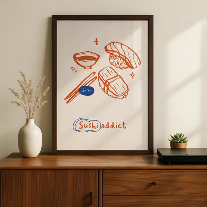 Sushi Addict Kitchen Wall Art, Japanese Food Poster, Cute Sushi Print, Foodie Gift