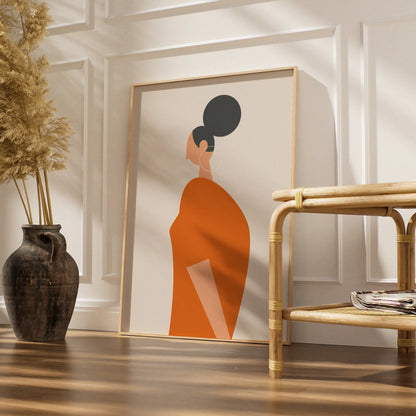 Minimalist Woman Figure Print, Orange Fashion Wall Art, Modern Kitchen Poster, Boho Female