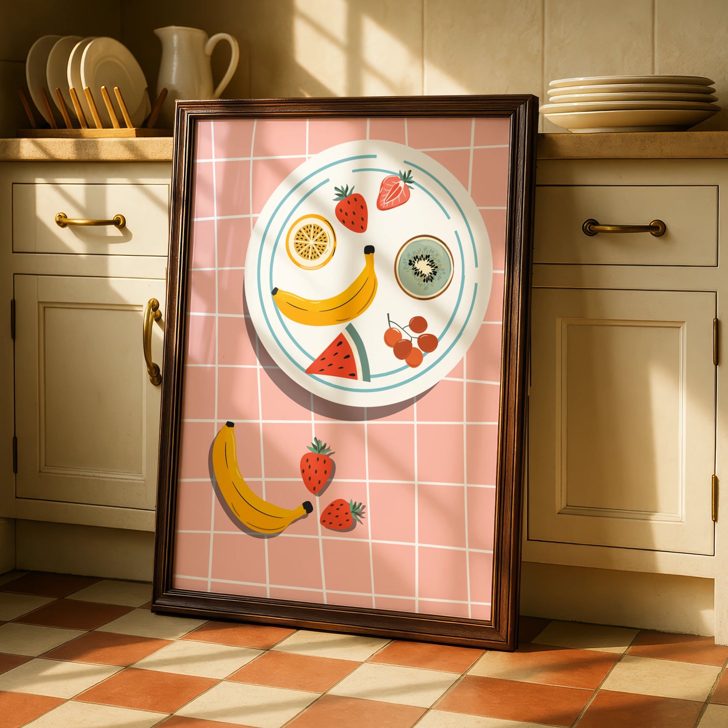 Fruit Bowl Kitchen Art Print, Colourful Food Poster, Retro Kitchen Wall Decor, Fun Dining Room