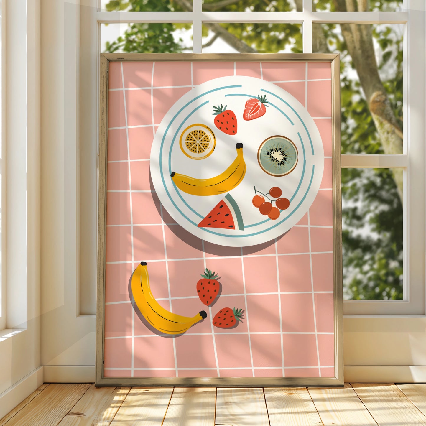 Fruit Bowl Kitchen Art Print, Colourful Food Poster, Retro Kitchen Wall Decor, Fun Dining Room