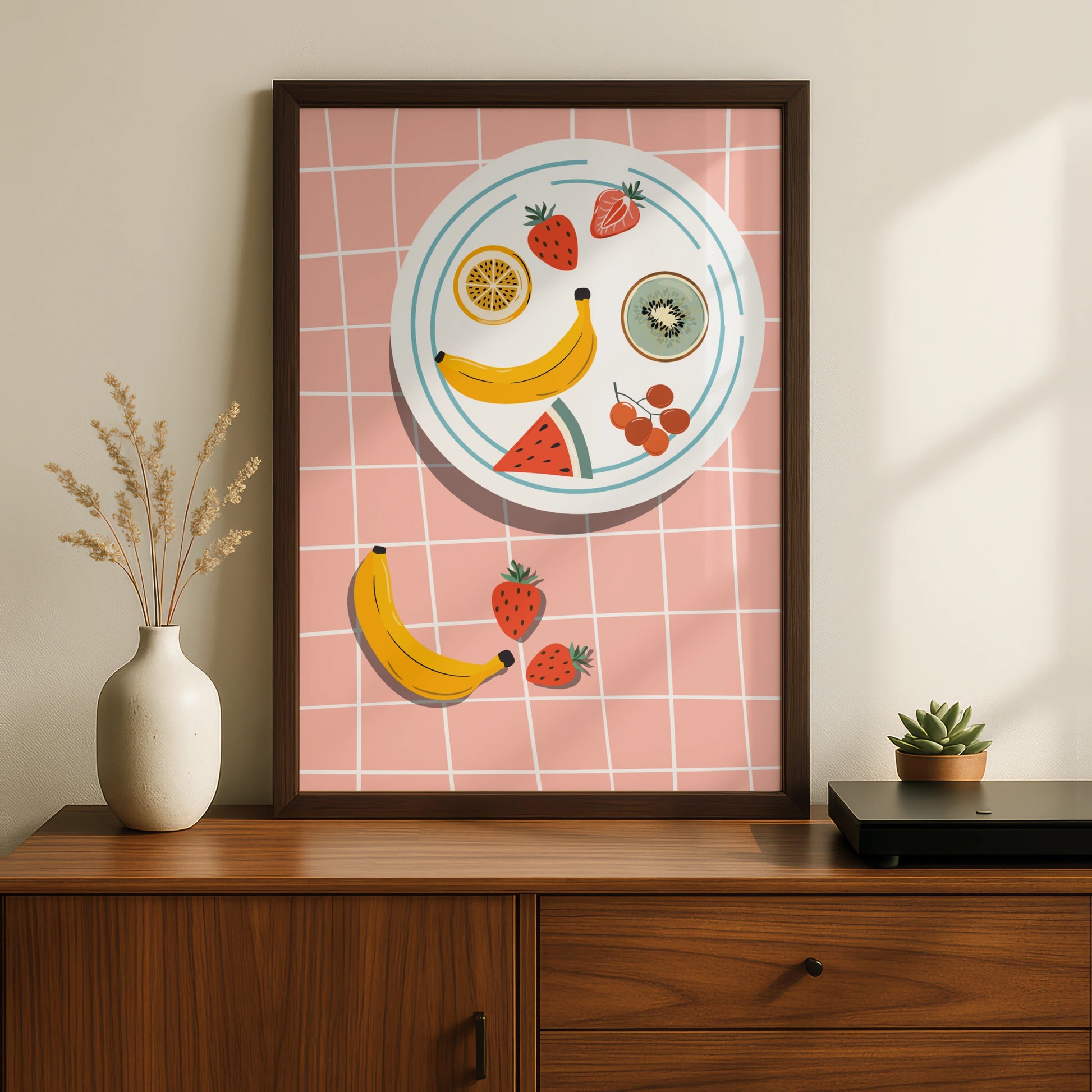 Fruit Bowl Kitchen Art Print, Colourful Food Poster, Retro Kitchen Wall Decor, Fun Dining Room